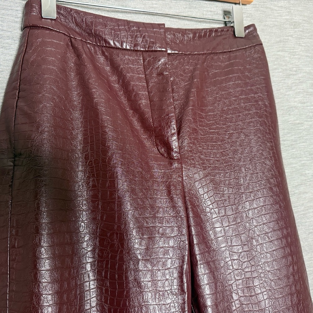Zara Maroon Croc-Embossed Trousers - Picture 8 of 10